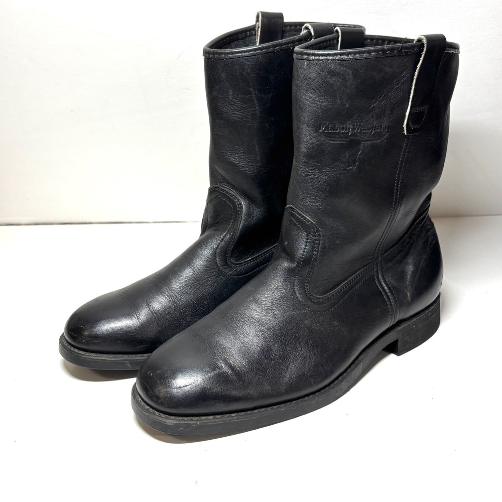 Mason Western Roper Boots Mens 9.5 E Black Leather Vibram Sole